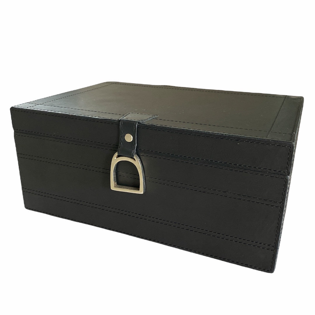 Black Leather Box w Stirrup | Large-Suzie Anderson Home