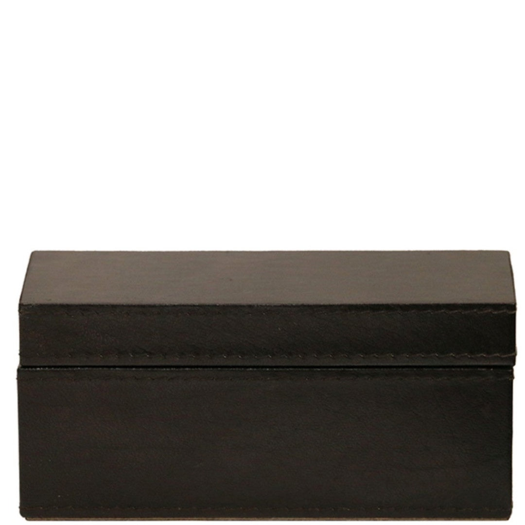 Black Leather Rectangular Box | W16 x D6.4 x H6.4cm-Suzie Anderson Home