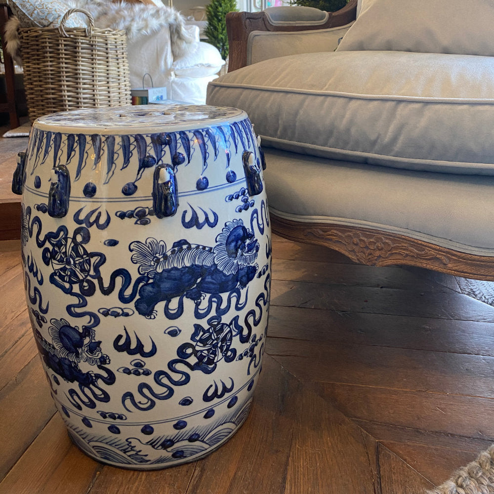 Blue and White Chinoiserie Ceramic Stool-Suzie Anderson Home
