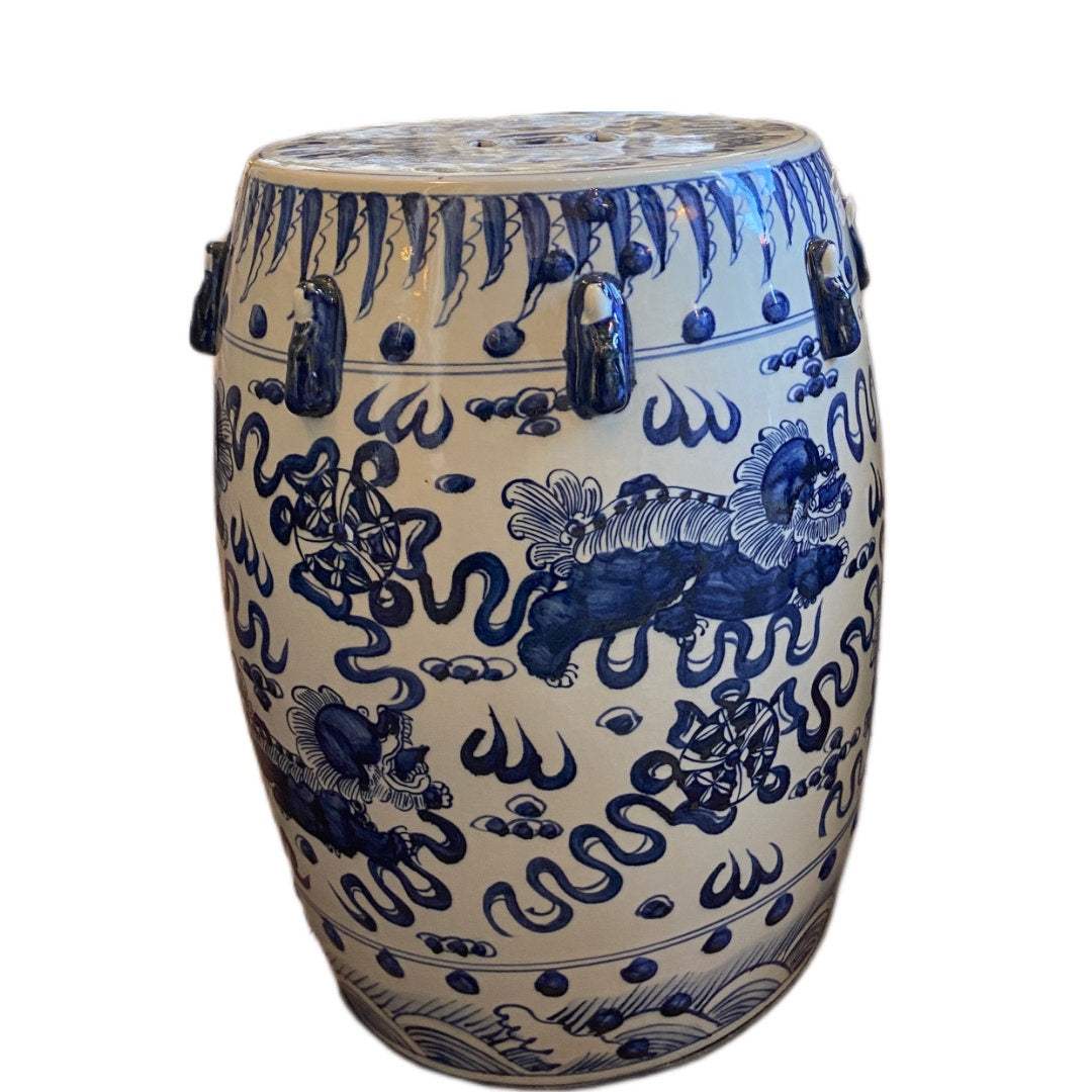Blue and White Chinoiserie Ceramic Stool-Suzie Anderson Home