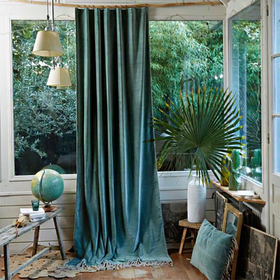 Boho Rideau | Cotton Velour Curtain 140x300cm | Celadon-Suzie Anderson Home