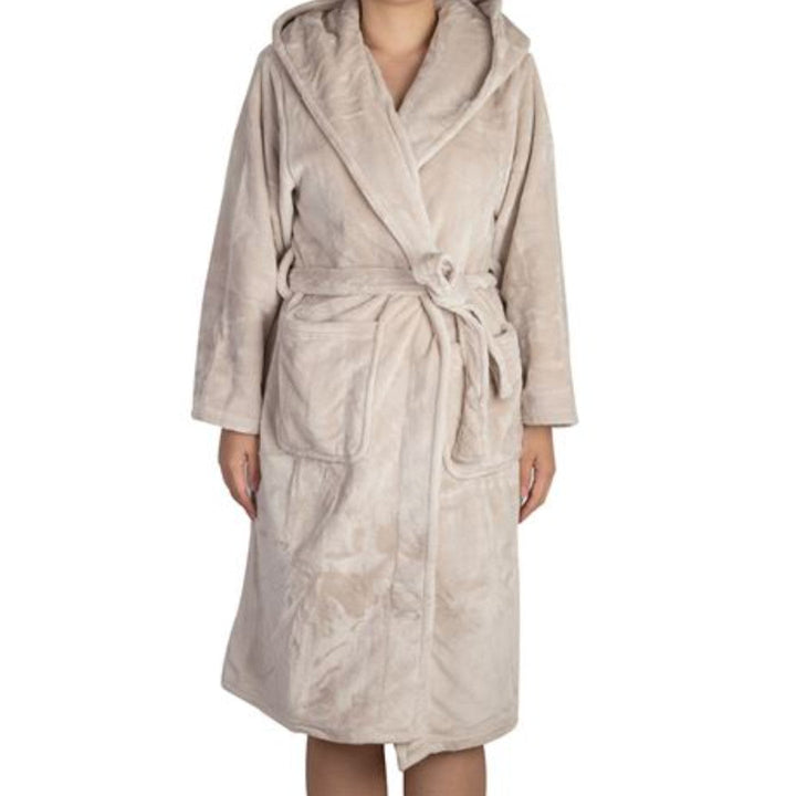 Brogo Hooded Bathrobe | Micro Mink | Sand-Suzie Anderson Home