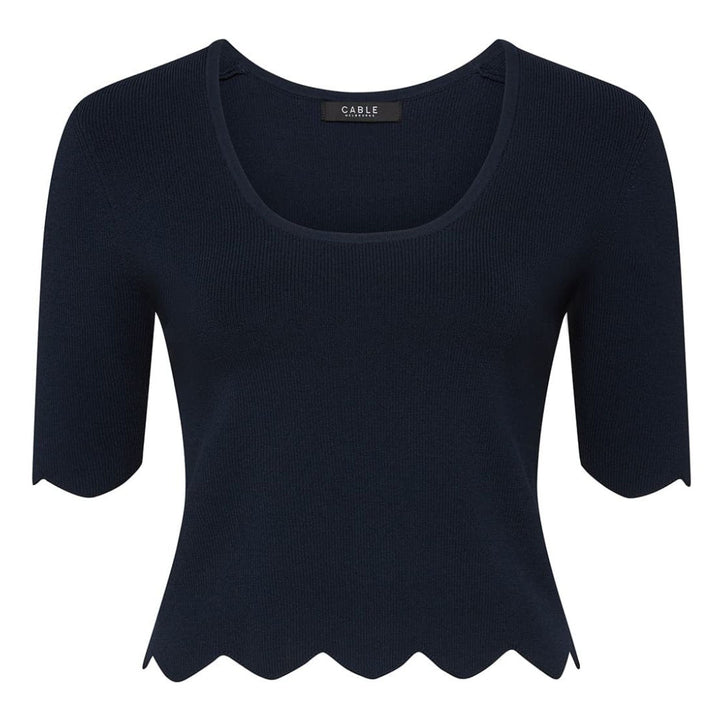 Cable | Crepe Scallop Top | Navy