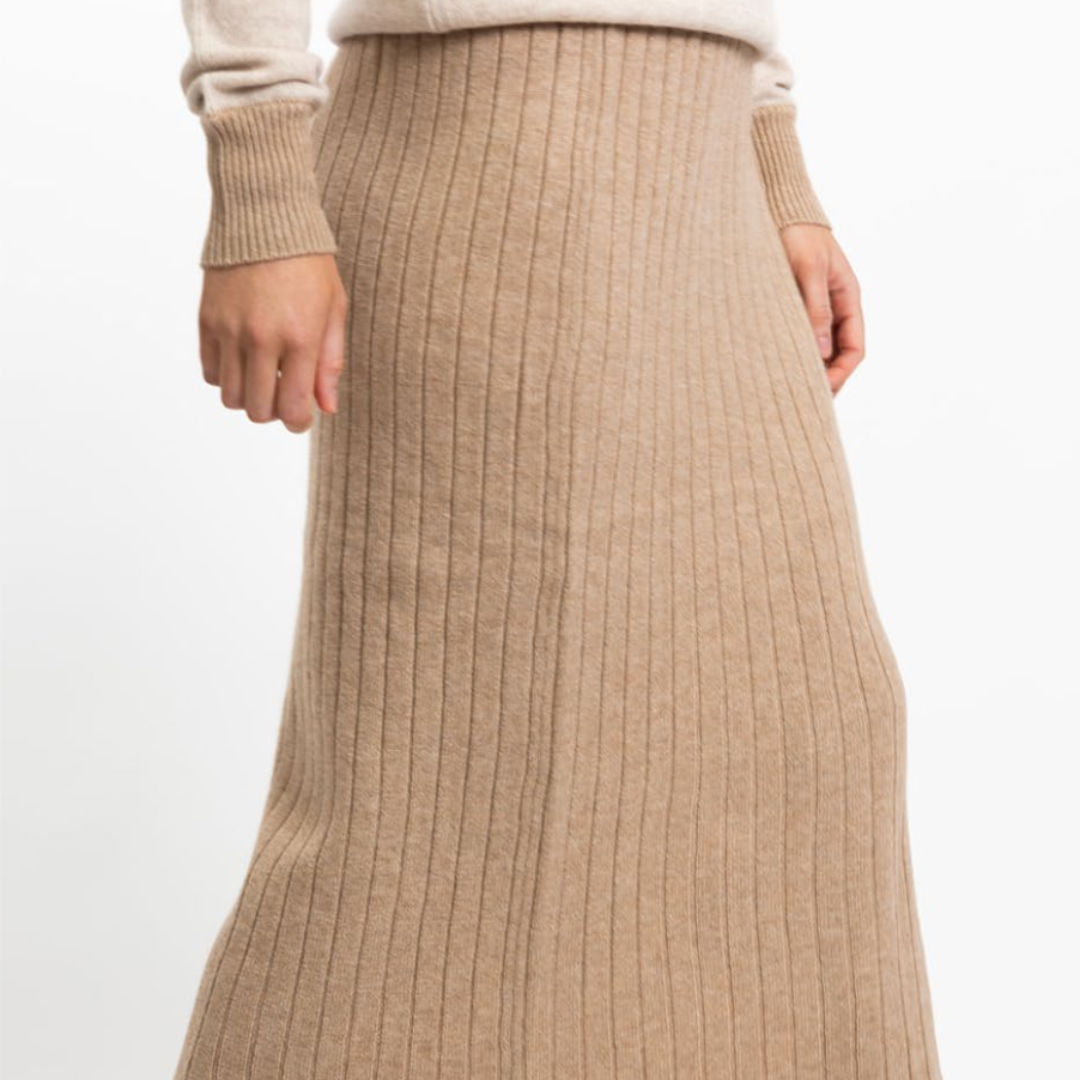 Bow | Ribbed Skirt | Cashmere Merino | Camel