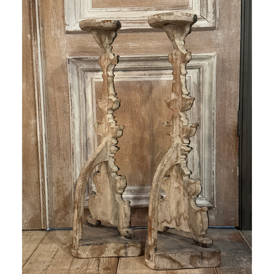 Pair of Antique Italian Candlesticks with Silvered Copper face | Circa 1740-Suzie Anderson Home