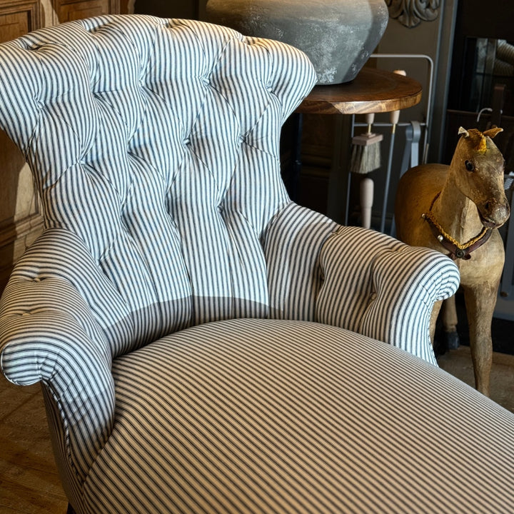 French Antique Chaise Lounge | Reupholstered Millbrook Navy-Suzie Anderson Home