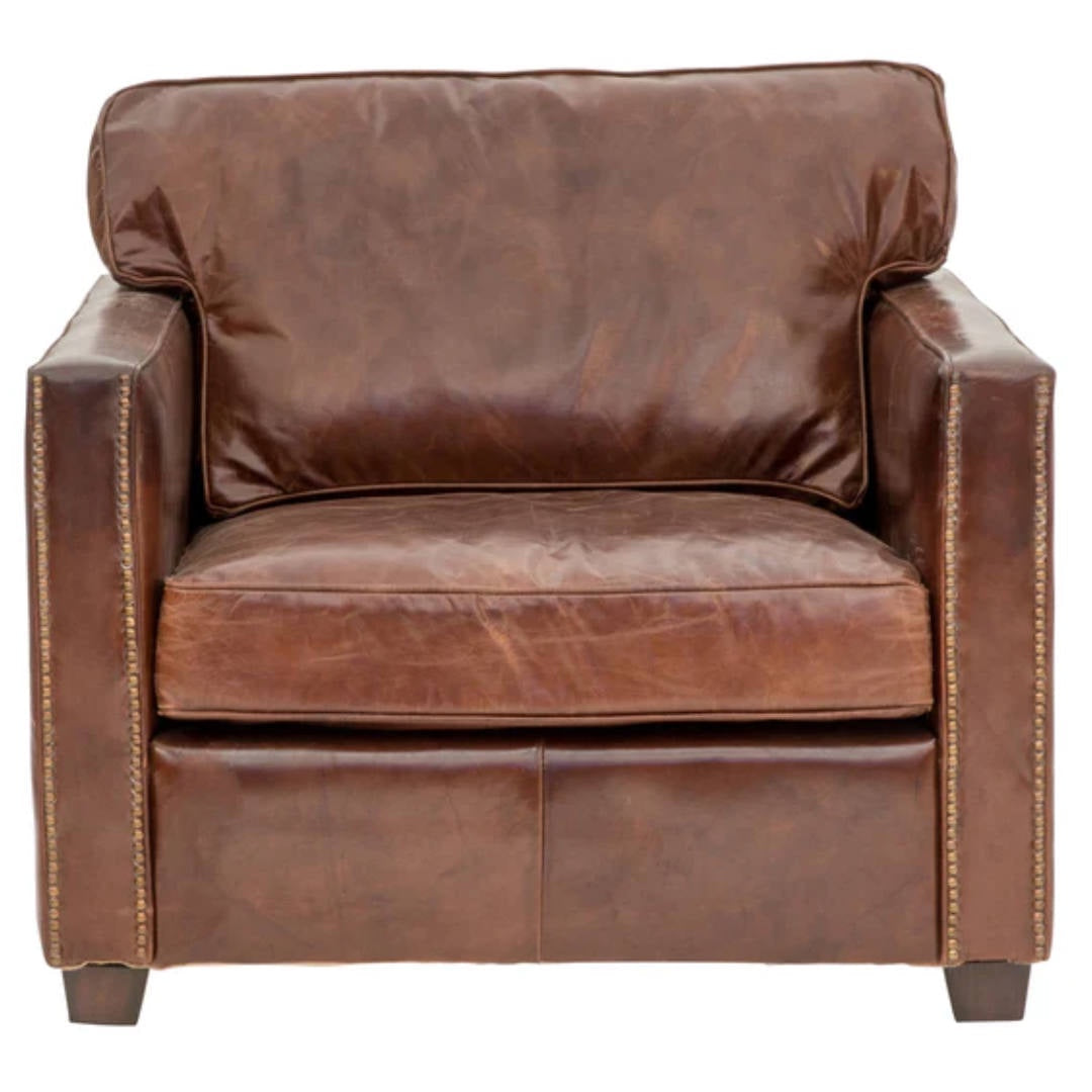 Chandler Aged Leather Armchair | Top Grain Cow Leather-Suzie Anderson Home