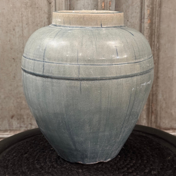 Chinese Pale Blue Stripe Ceramic Vase | Large-Suzie Anderson Home