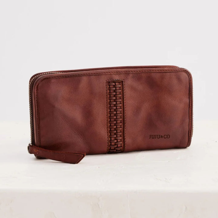 Juju | Braided Zip Wallet | Cognac