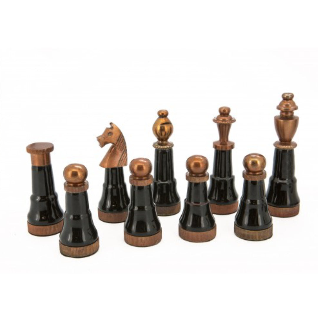 Dal Rossi Chess Set | 20" Carbon Fibre Lockable w Copper & Gunmetal Grey Pieces-Suzie Anderson Home