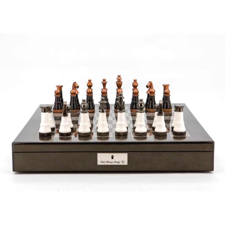 Dal Rossi Chess Set | 20" Carbon Fibre Lockable w Copper & Gunmetal Grey Pieces-Suzie Anderson Home