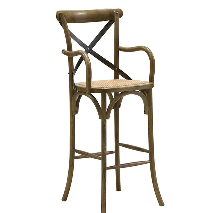 Danube Crossback Bar Stool  | Elm/Rattan | Ash Walnut Stain-Suzie Anderson Home