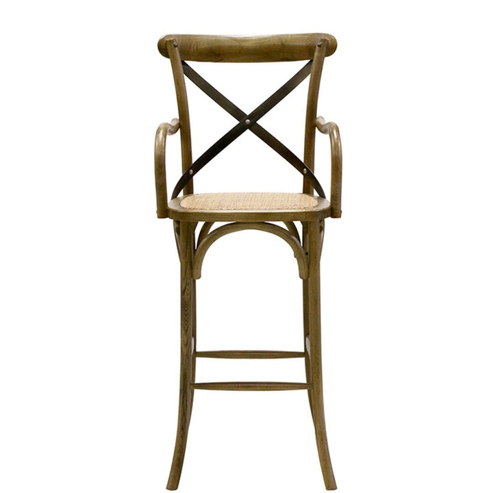 Danube Crossback Bar Stool  | Elm/Rattan | Ash Walnut Stain-Suzie Anderson Home