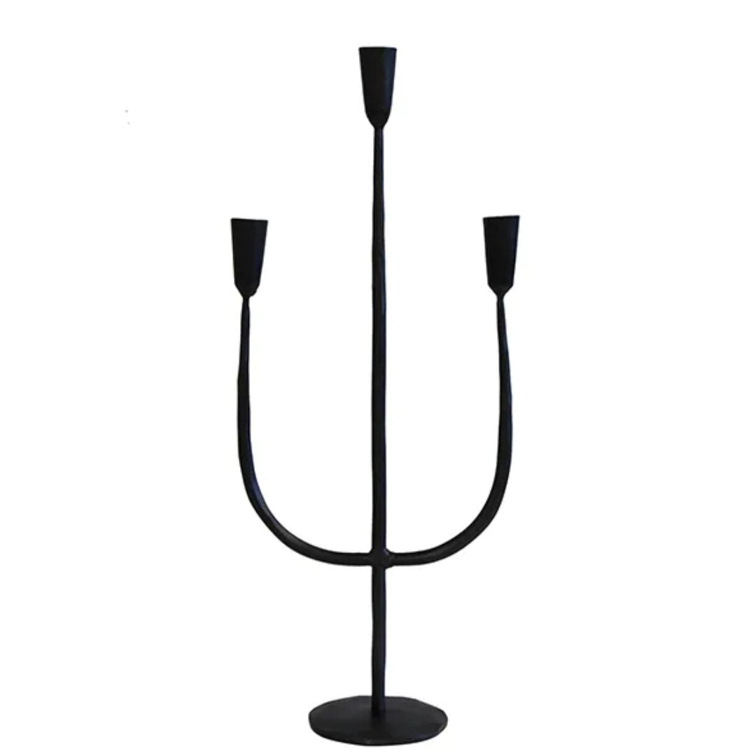 Dax 3 Light Handforged Cast Iron Tall Candlestand 55cm | Black-Suzie Anderson Home