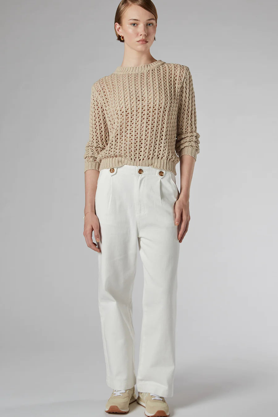 Dricoper | Keely Beige Crochet Knit Sweater-Suzie Anderson Home