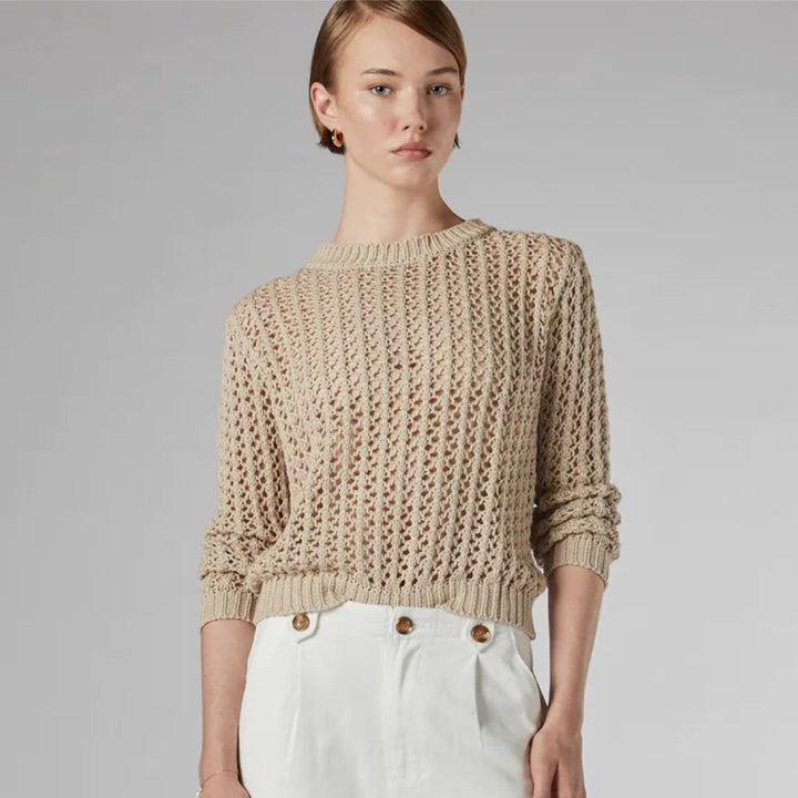 Dricoper | Keely Beige Crochet Knit Sweater-Suzie Anderson Home