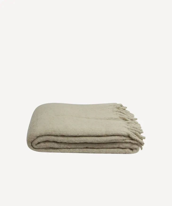 Biscuit Solid Fringed Wool Acrylic Blend Throw | 125 x 150cm-Suzie Anderson Home