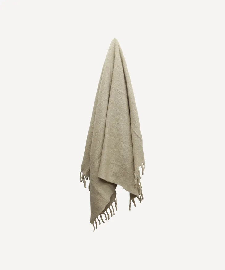 Biscuit Solid Fringed Wool Acrylic Blend Throw | 125 x 150cm-Suzie Anderson Home