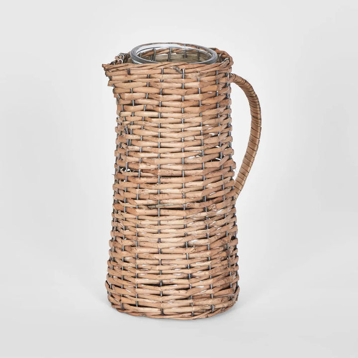 Rattan Vase with Handle Glass Insert | Large