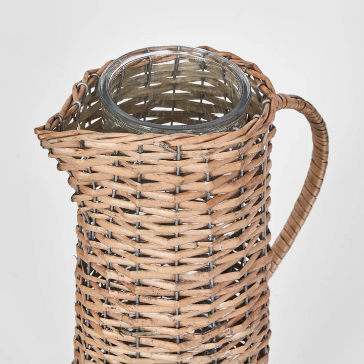 Rattan Vase with Handle Glass Insert | Large