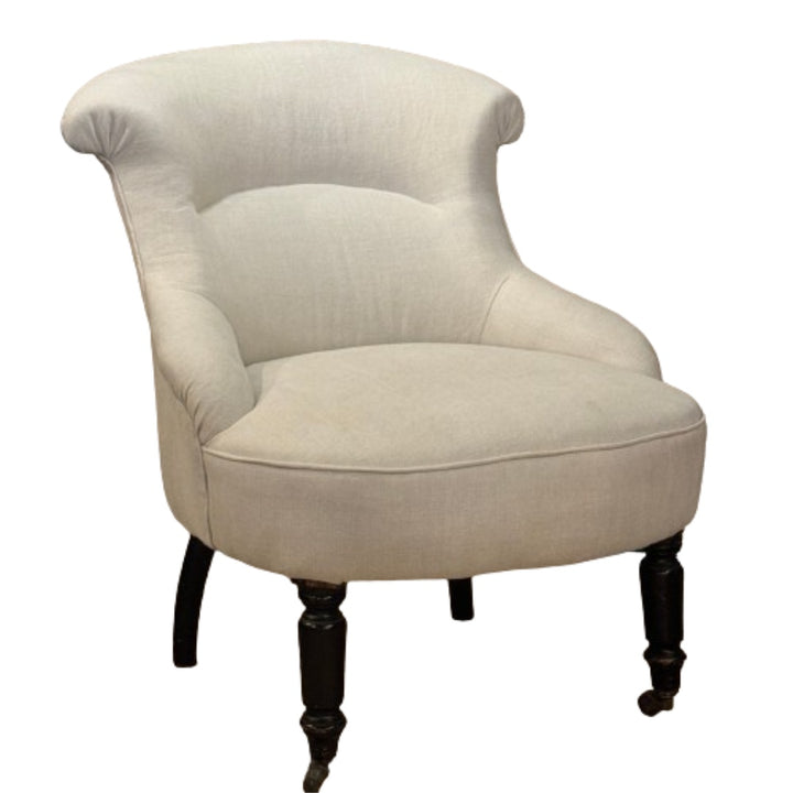 French Antique Fireside Chair | Re-Upholstered in Stonewashed Linen