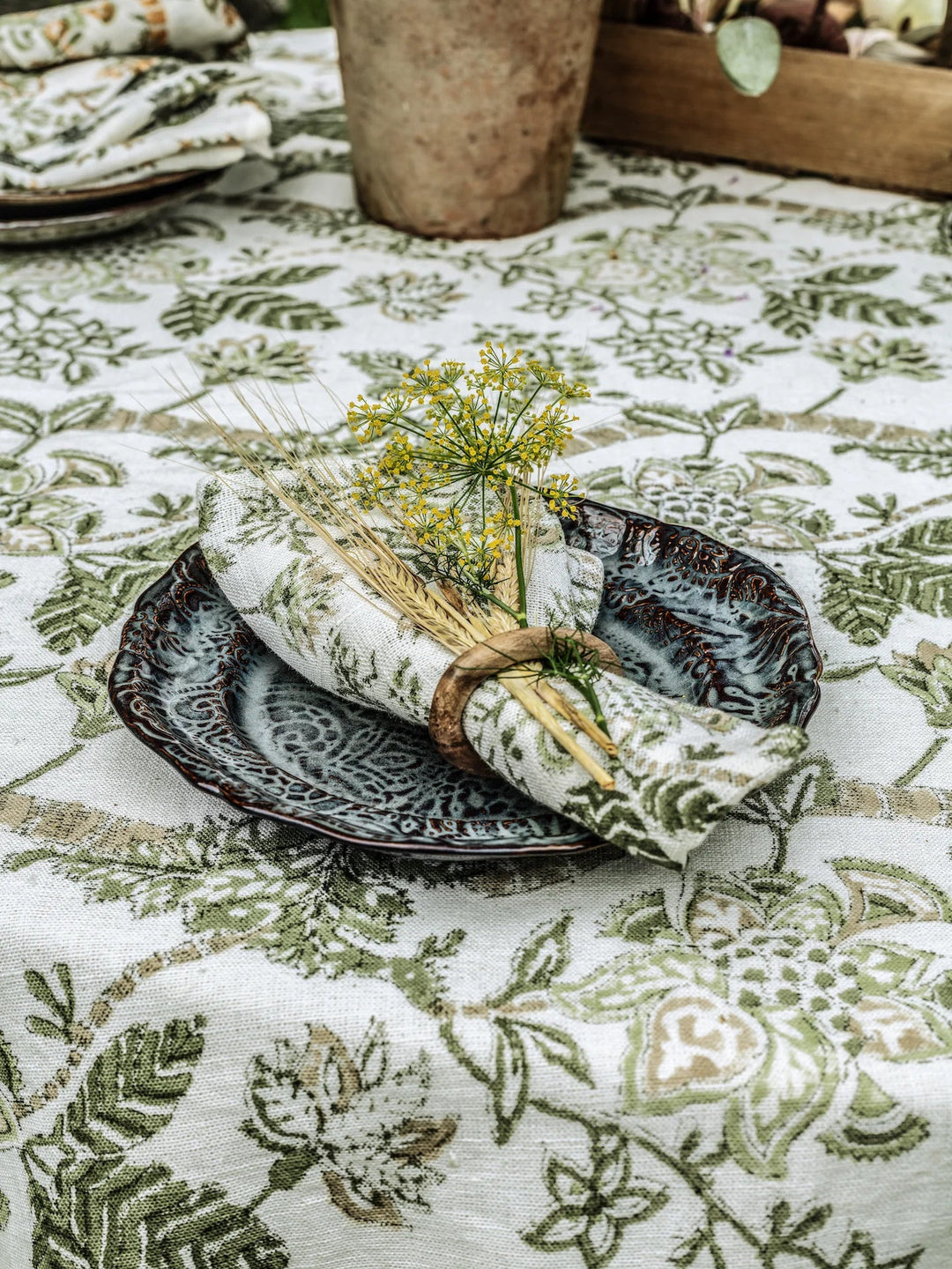 Floral | Olive | Linen Tablecloth-Suzie Anderson Home