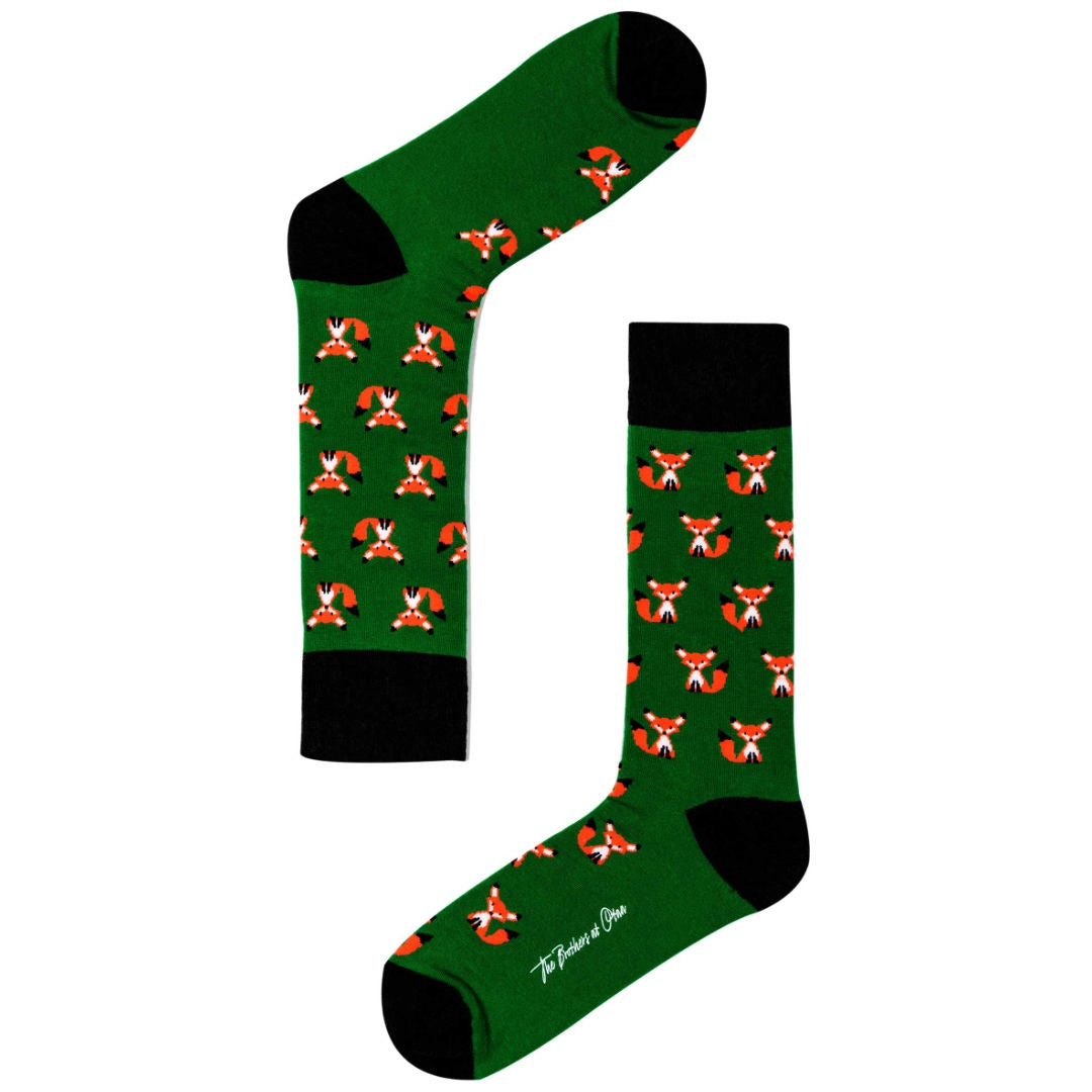 Green Curious Fox Socks | Green | Cotton Blend-Suzie Anderson Home