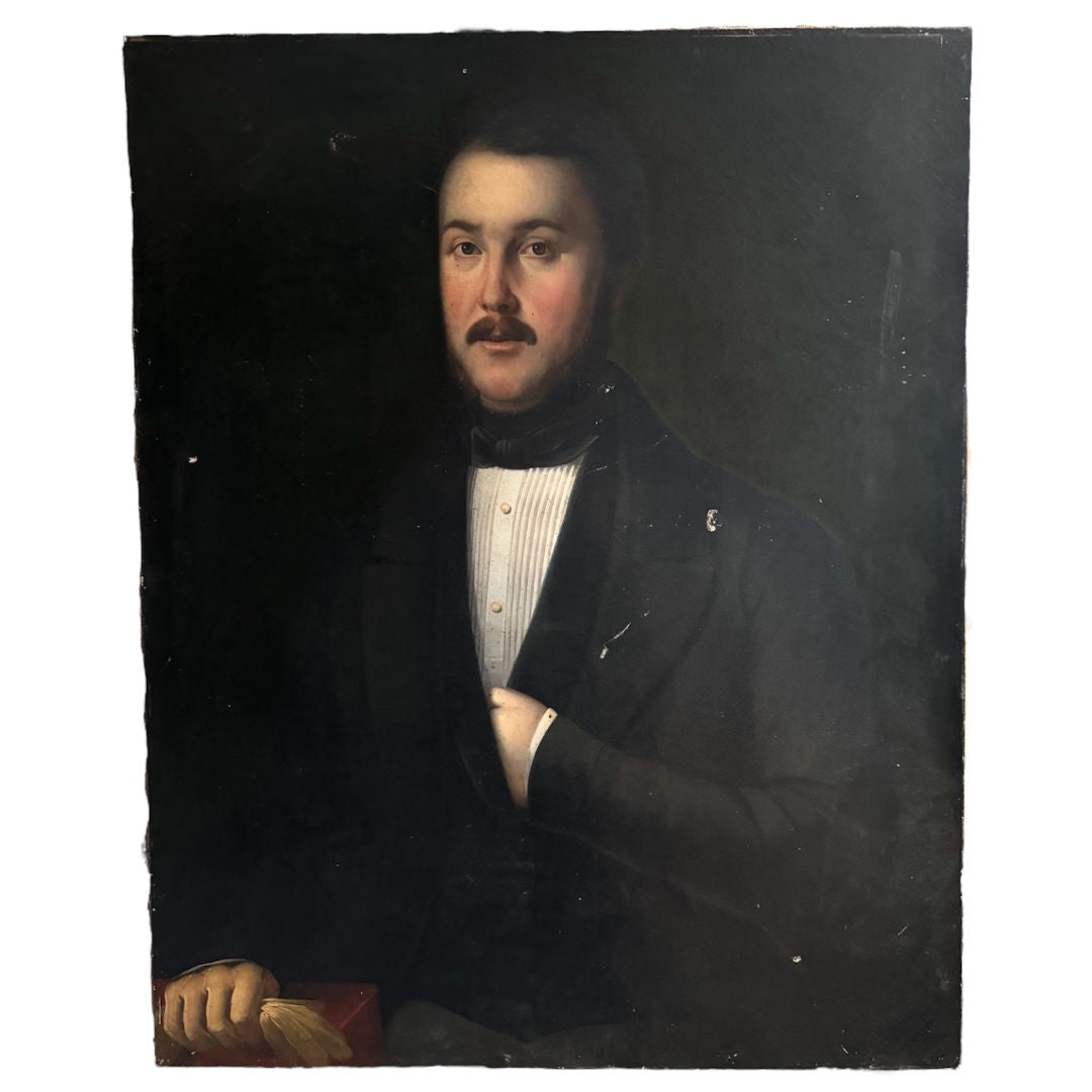 French Antique Unframed Oil Portrait of a Gentleman | A-Suzie Anderson Home