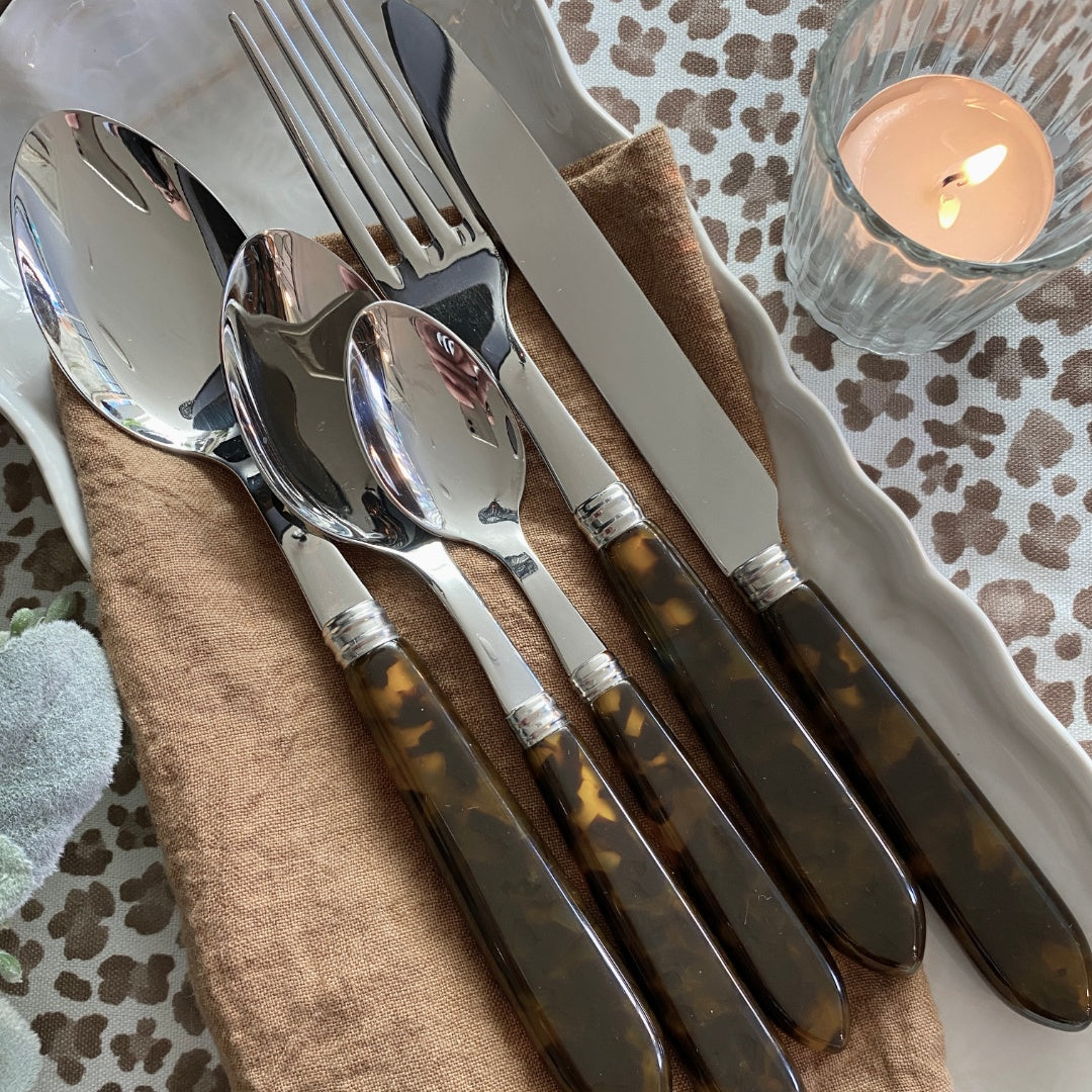 French Tortoiseshell Cutlery Set | 5 Piece Setting incl 2 Spoons-Suzie Anderson Home