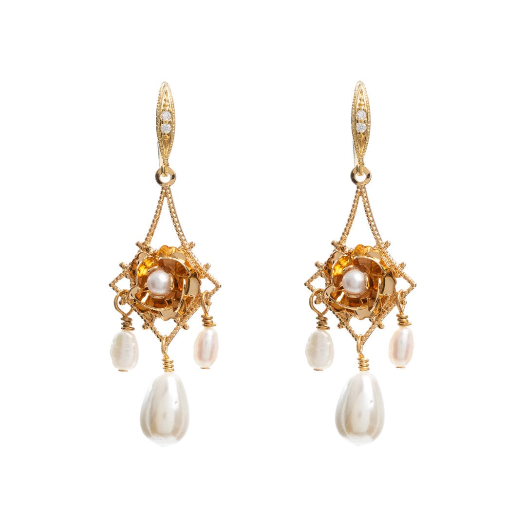 Gemma Earrings | 24K Gold Plated with Freshwater & Swarovski Pearl-Suzie Anderson Home