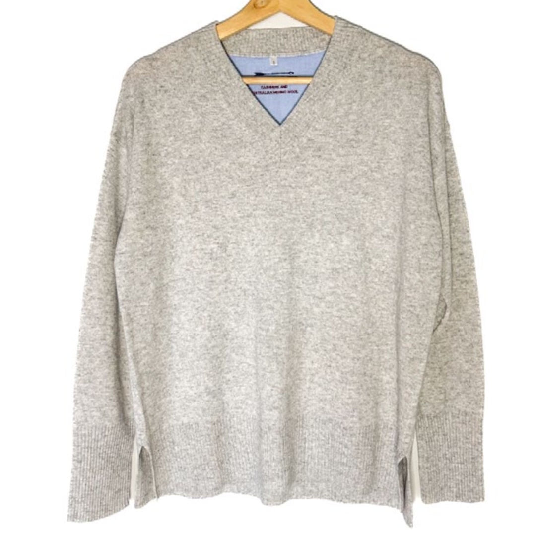 Bow | V Neck Jumper | Cashmere Merino | Grey