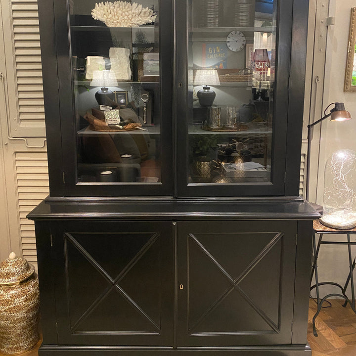 Highgate 2 Door Display Cabinet | Solid Base Doors | Glass Top Doors | Black | W126 x D49 x H205cm **INCL PREM DEL-Suzie Anderson Home