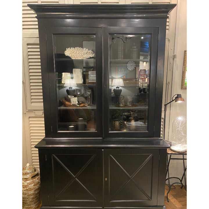 Highgate 2 Door Display Cabinet | Solid Base Doors | Glass Top Doors | Black | W126 x D49 x H205cm **INCL PREM DEL-Suzie Anderson Home