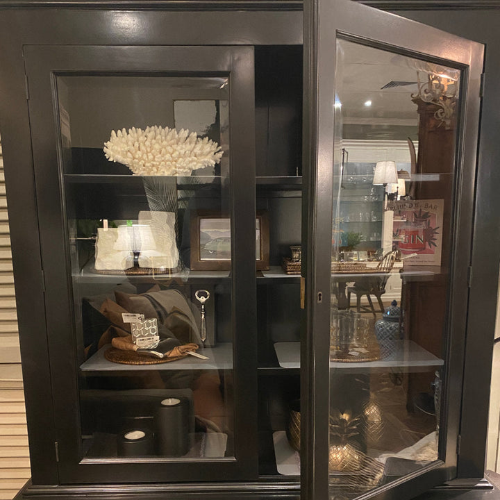 Highgate 2 Door Display Cabinet | Solid Base Doors | Glass Top Doors | Black | W126 x D49 x H205cm **INCL PREM DEL-Suzie Anderson Home