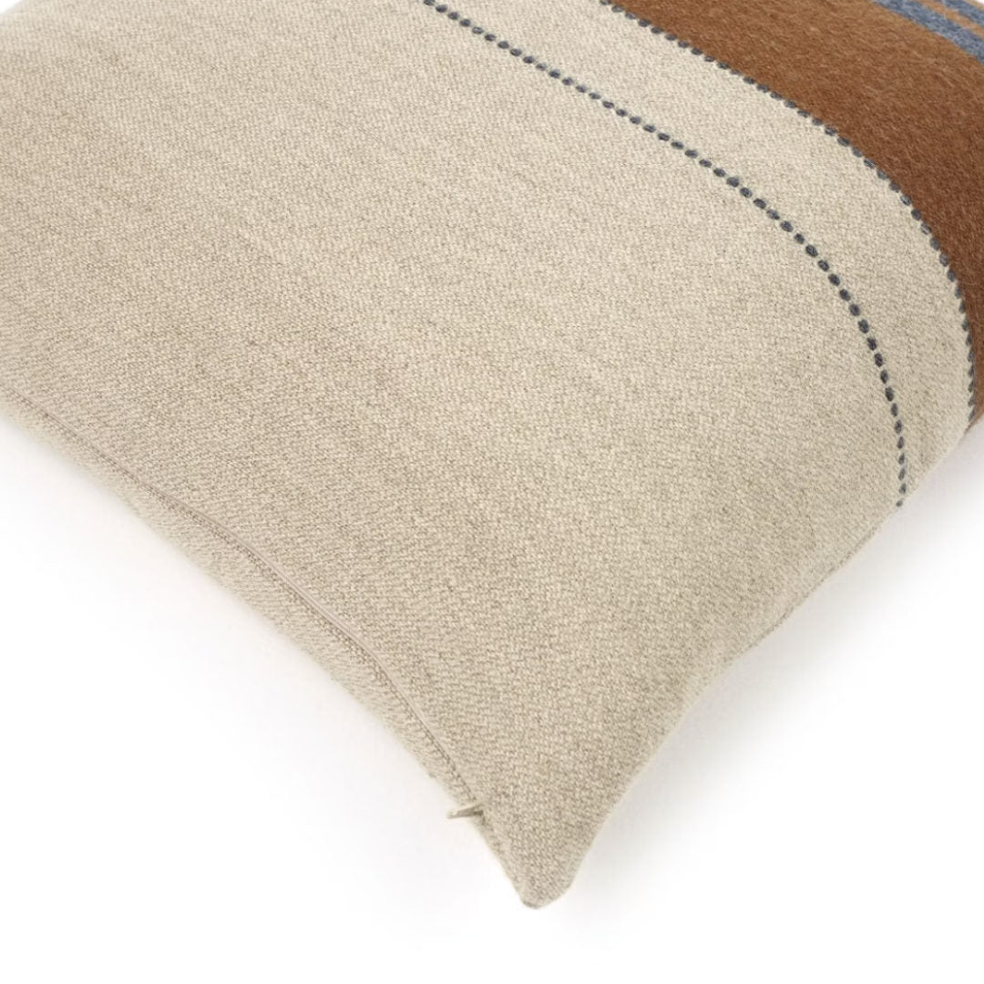 Libeco Linen Highland Stripe Leather Stripe Belgian Linen/Wool Cushion Cover | 63x63cm