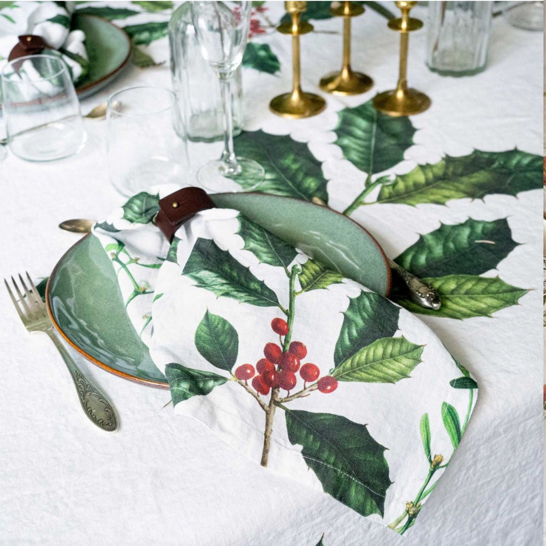 Holly & Mistletoe | Linen Napkin | SET OF 6-Suzie Anderson Home