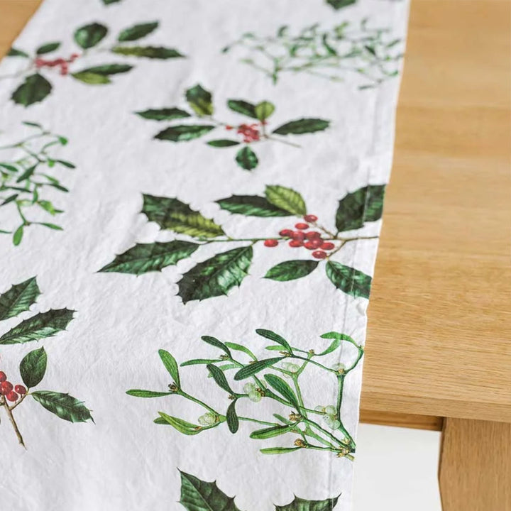 Holly & Mistletoe Linen Table Runner | 48 x 136cm-Suzie Anderson Home