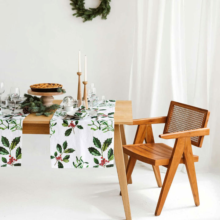 Holly & Mistletoe Linen Table Runner | 48 x 136cm-Suzie Anderson Home