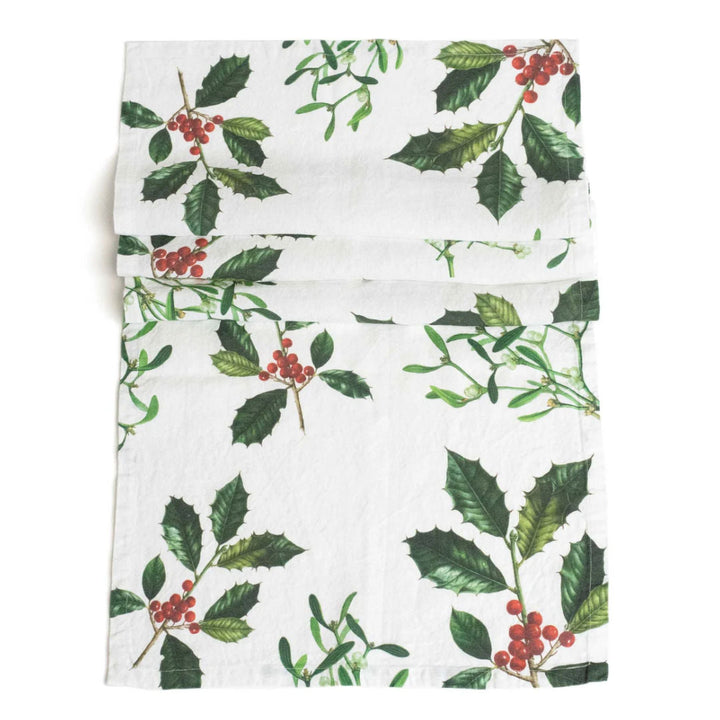 Holly & Mistletoe Linen Table Runner | 48 x 136cm-Suzie Anderson Home