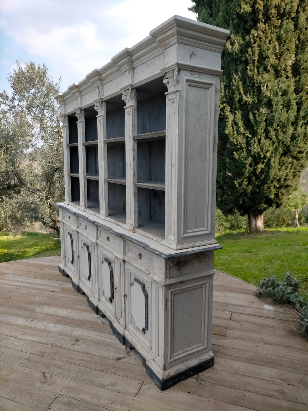 Italian Antique Grand Library Bookshelf | Painted Chestnut Wood | Circa 1895 (BOWRAL)-Suzie Anderson Home