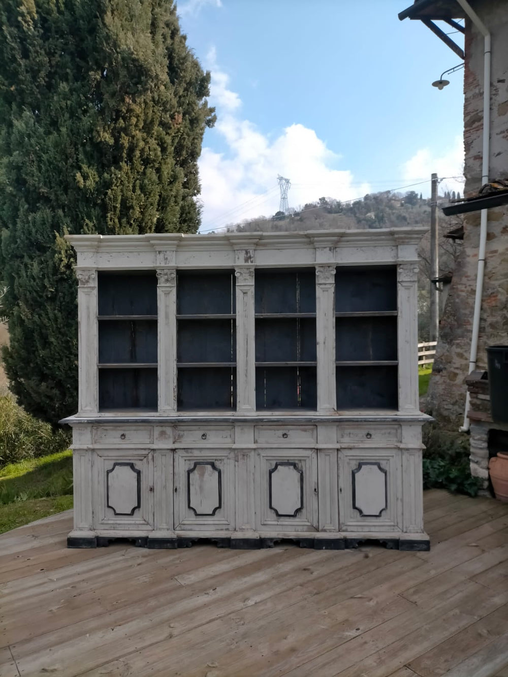 Italian Antique Grand Library Bookshelf | Painted Chestnut Wood | Circa 1895 (BOWRAL)-Suzie Anderson Home