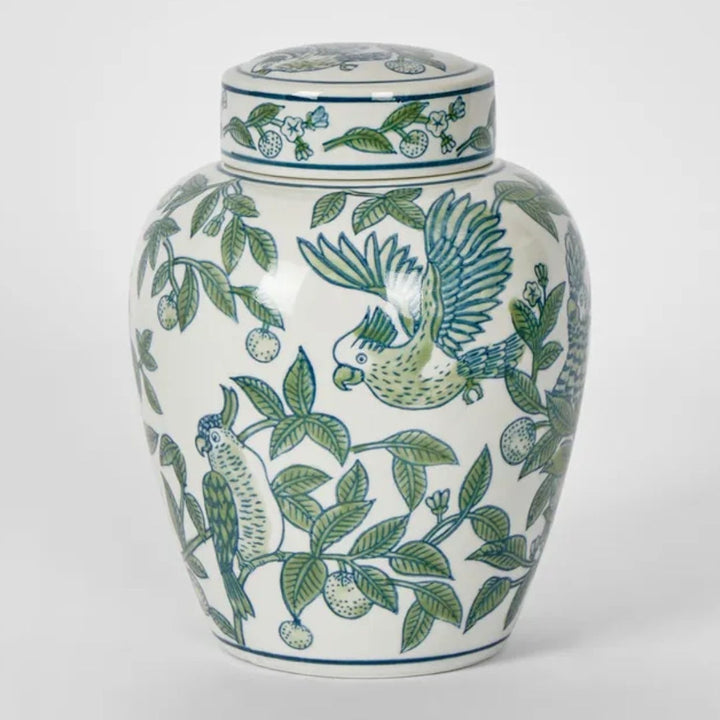 Meadow Parrot Lidded Jar