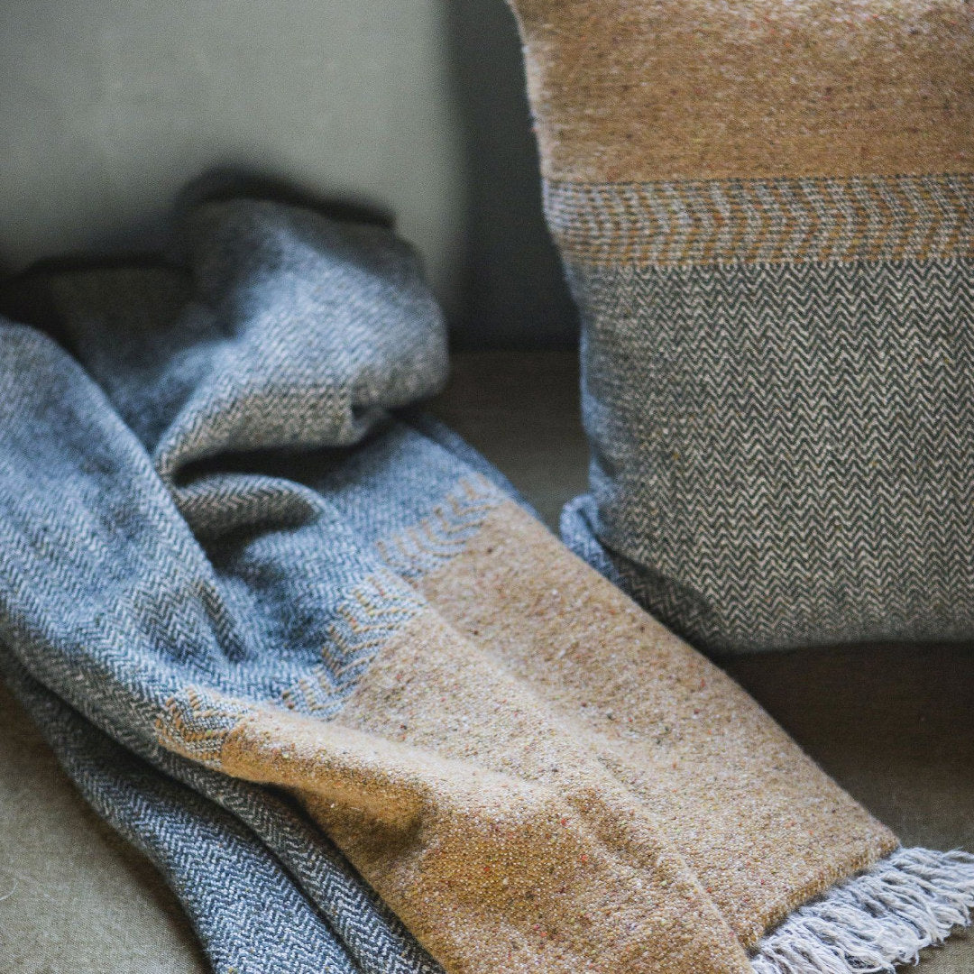 Jules Throw Blanket | Green Herringbone | 130x220cm | Wool/Linen-Suzie Anderson Home