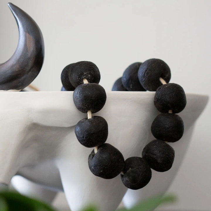 Krobo Ghana | Mottled Glass Bead Decorative Necklace | Black | Medium 20mm-Suzie Anderson Home