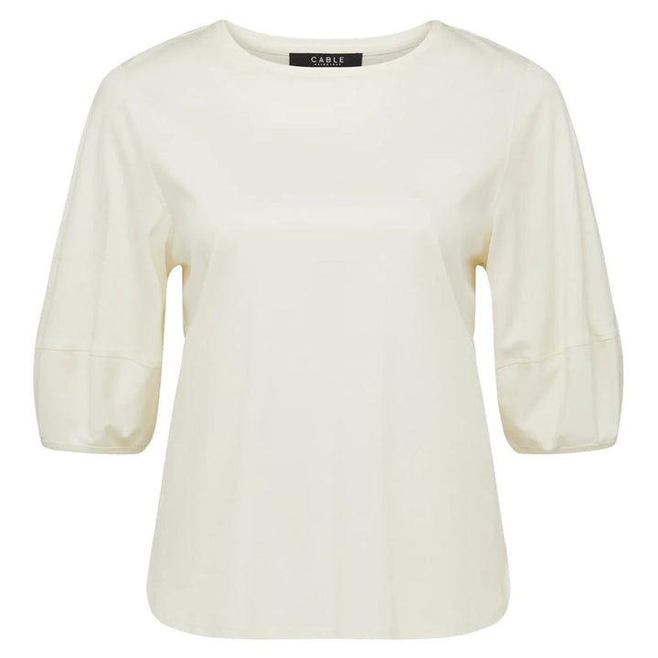 Cable | Pima Lantern Sleeve Top | Cream