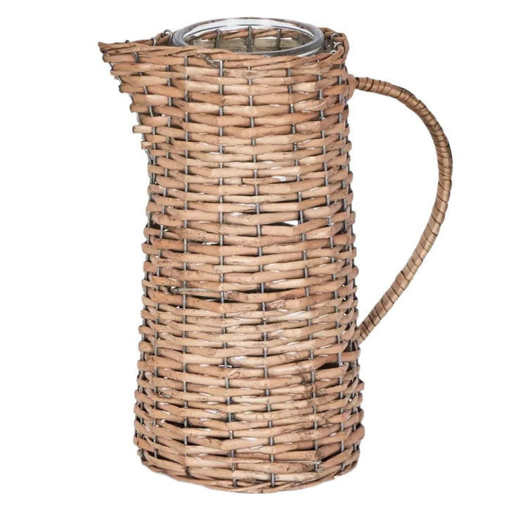 Rattan Vase with Handle Glass Insert | Large