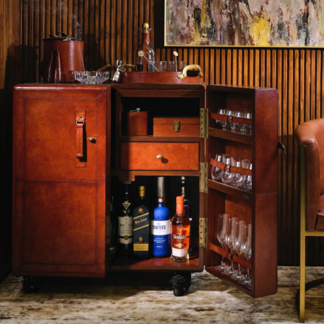 Leather Bar Cabinet  | Tan-Suzie Anderson Home