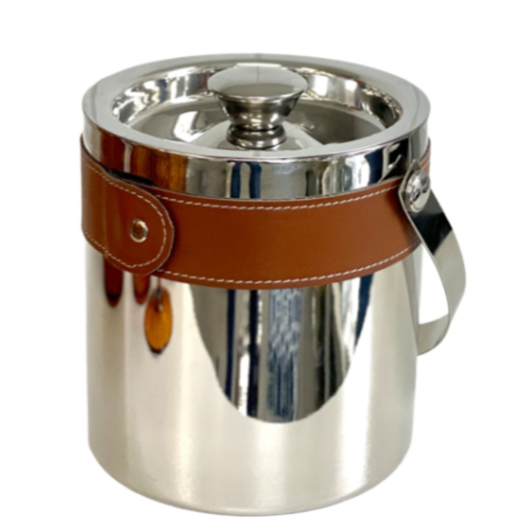 Leather / Stainless Steel Ice Bucket | Small-Suzie Anderson Home