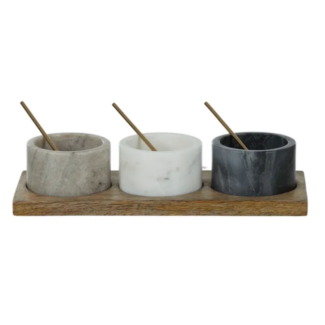 Marais | Set of 3 Marble Pinchpots in Timber Tray