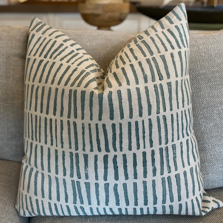 Matchstick Cushion Cover | Handblocked Organic Linen | Aust Made | 60x60cm | Mist-Suzie Anderson Home